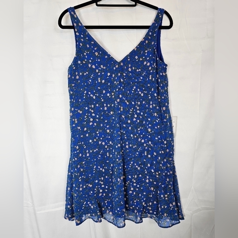 CHARLES Henry Cobalt blue flowy floral mini dress in sz XS NWT sleeveless V-neck - Picture 1 of 6